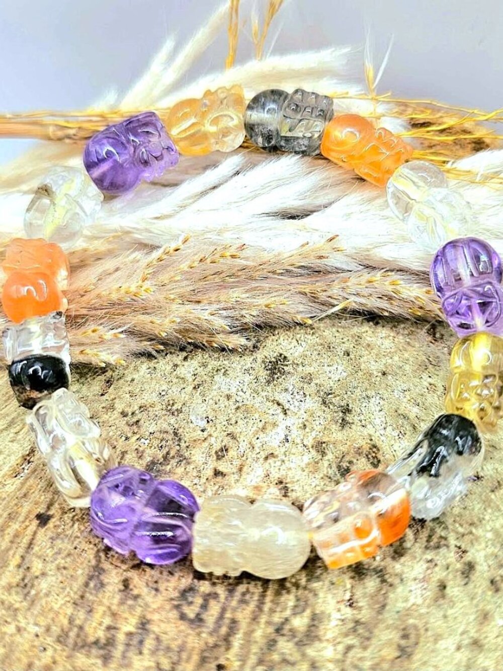 Natural High Grade Mixed Gemstones Carved Blessing Pi Xiu Bracelet